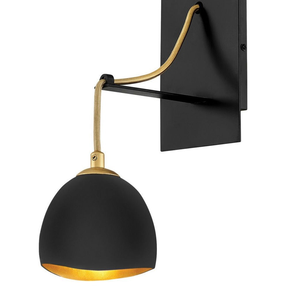 Lux Single Light Sconce, Sconce, Shell Black with Gold Leaf Accents