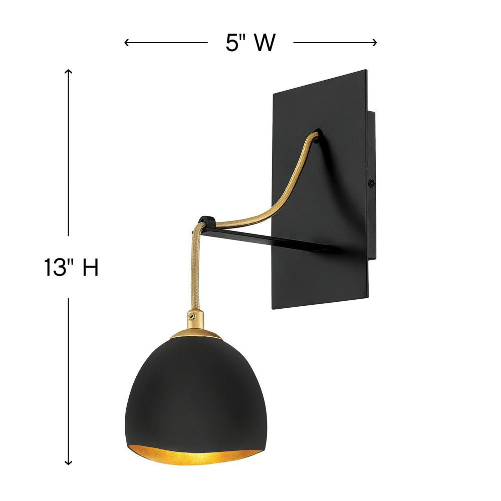 Lux Single Light Sconce, Sconce, Shell Black with Gold Leaf Accents