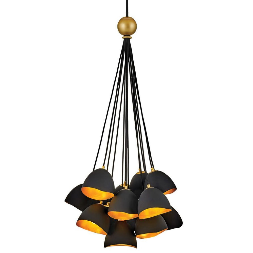 Lux Single Tier Cluster Pendant, Pendant, Shell Black with Gold Leaf Accents