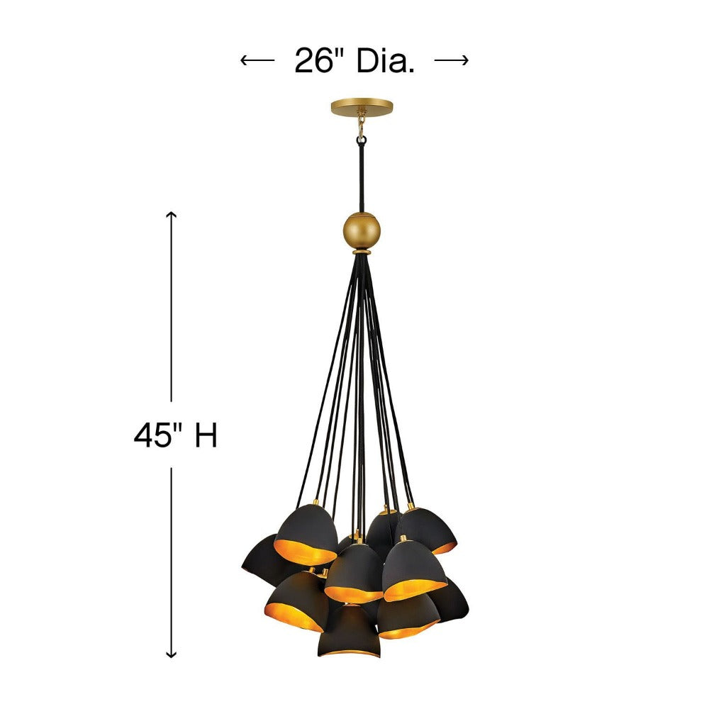 Lux Single Tier Cluster Pendant, Pendant, Shell Black with Gold Leaf Accents