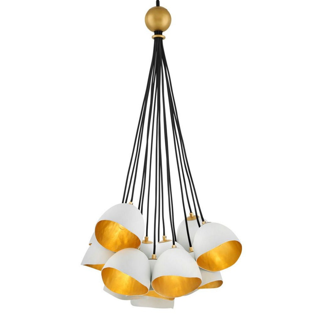 Lux Single Tier Cluster Pendant, Pendant, Shell White with Gold Leaf Accents