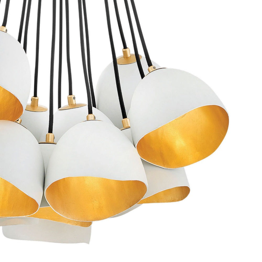 Lux Single Tier Cluster Pendant, Pendant, Shell White with Gold Leaf Accents