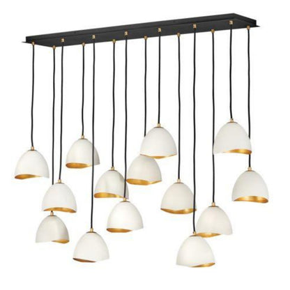 Lux 14 Light Linear Chandelier, Linear Chandelier, Shell White with Gold Leaf accents
