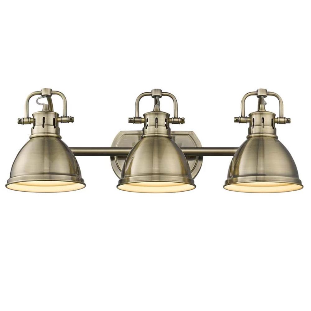 Duncan 3-Light Bath Vanity, Aged Brass, Aged Brass Shade