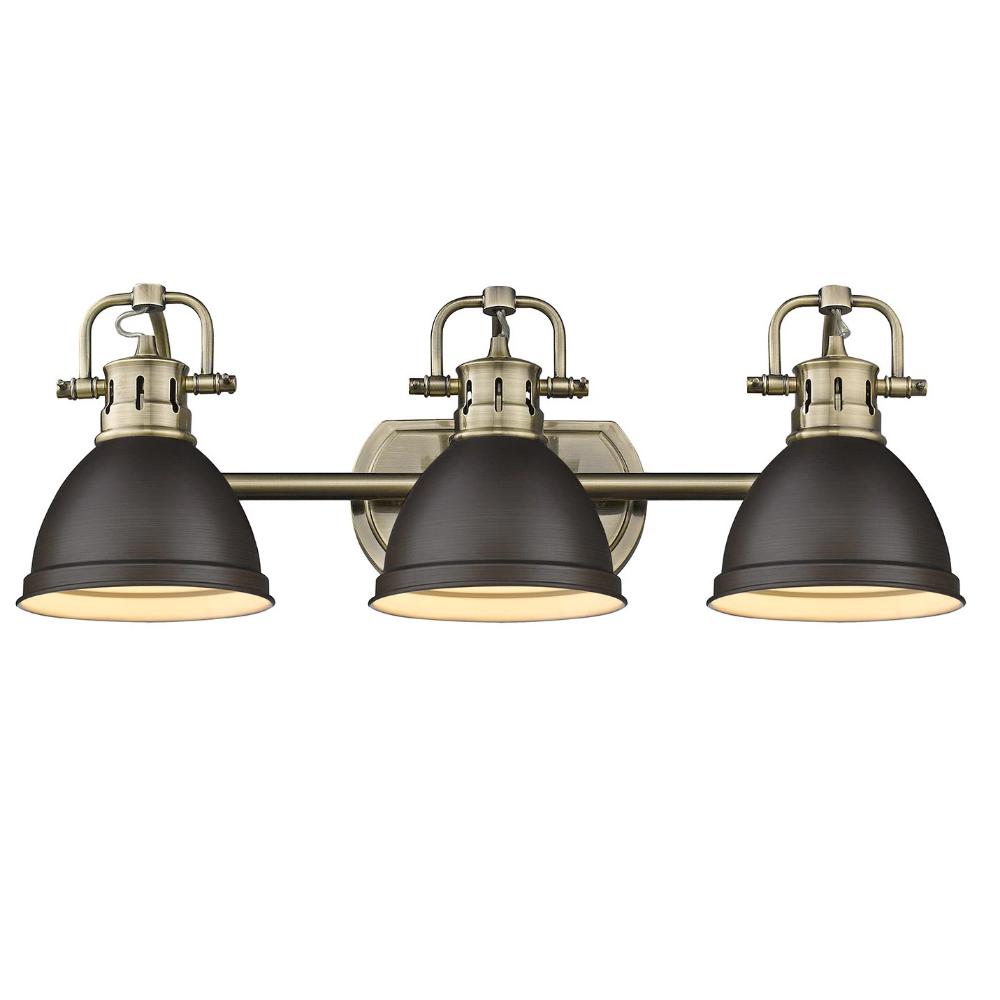 Duncan 3-Light Bath Vanity, Aged Brass, Rubbed Bronze Shade