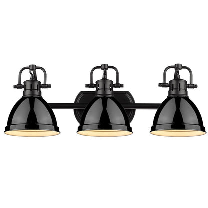 Duncan 3-Light Bath Vanity, Black, Black Shade