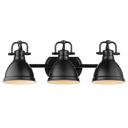Duncan 3-Light Bath Vanity, Black, Matte Black Shade
