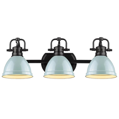 Duncan 3-Light Bath Vanity, Black, Seafoam Shade