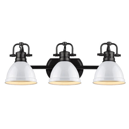 Duncan 3-Light Bath Vanity, Black, White Shade