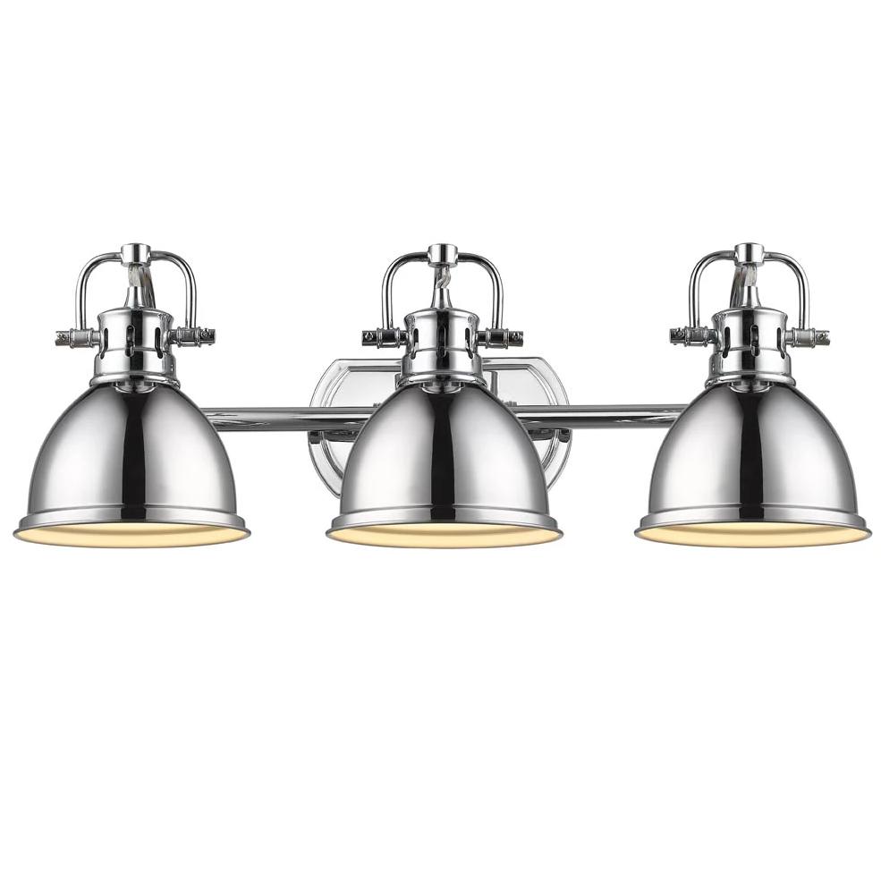 Duncan 3-Light Bath Vanity, Chrome, Chrome Shade