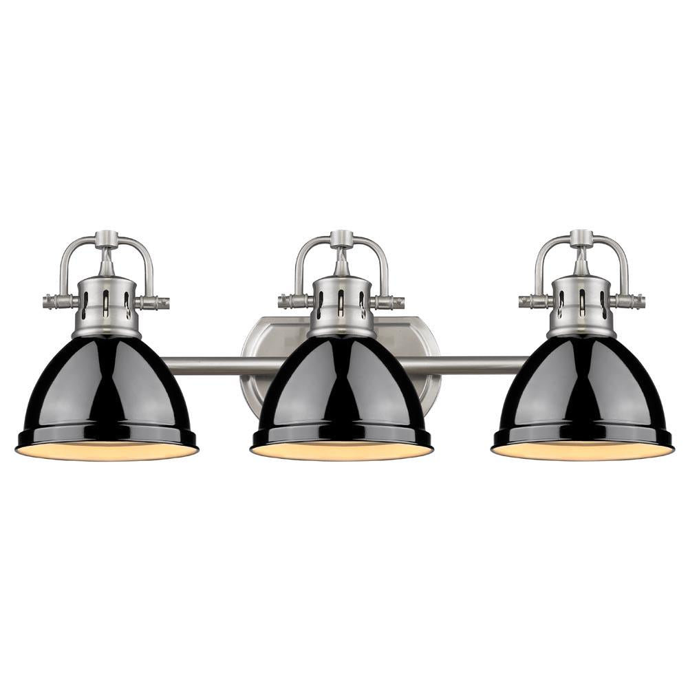 Duncan 3-Light Bath Vanity, Pewter, Black Shade