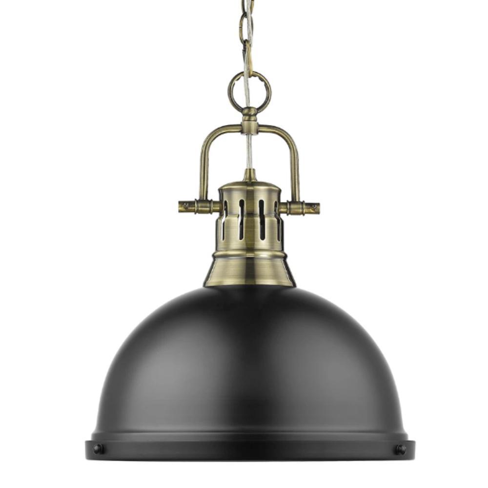 Duncan Large Pendant with Chain in Aged Brass, Pendant, Matte Black