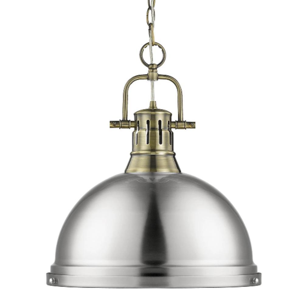 Duncan Large Pendant with Chain in Aged Brass, Pendant, Pewter