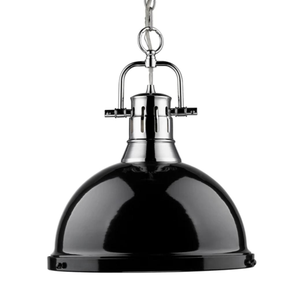 Duncan Large Pendant with Chain in Chrome, Pendant, Black