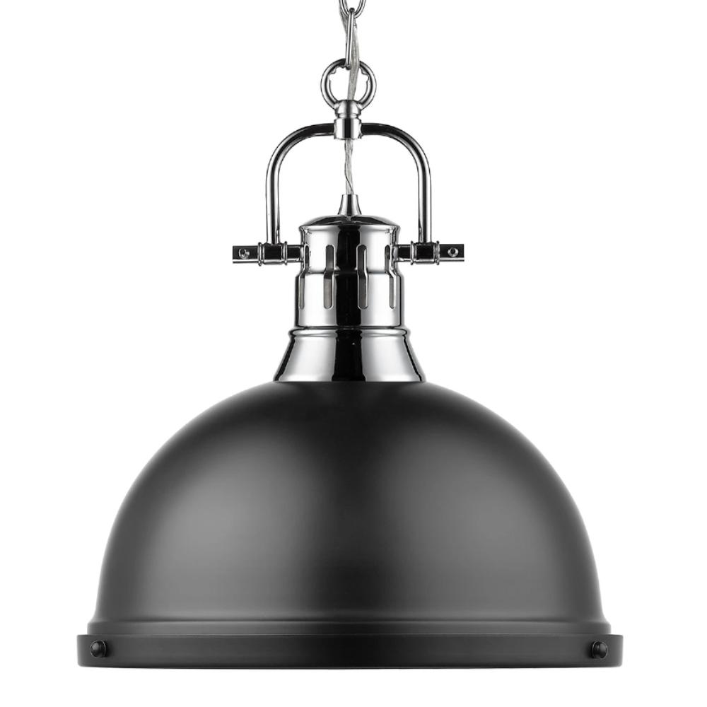 Duncan Large Pendant with Chain in Chrome, Pendant, Matte Black