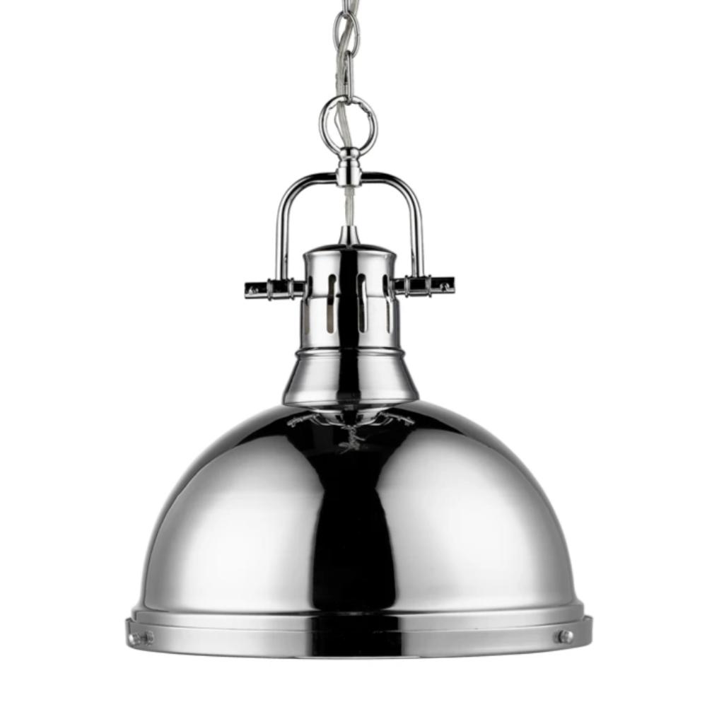 Duncan Large Pendant with Chain in Chrome, Pendant, Chrome