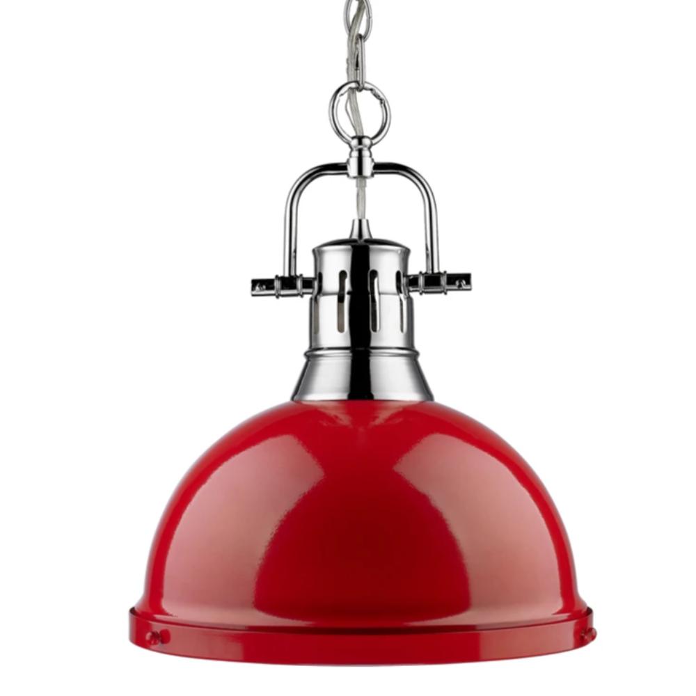 Duncan Large Pendant with Chain in Chrome, Pendant, Red