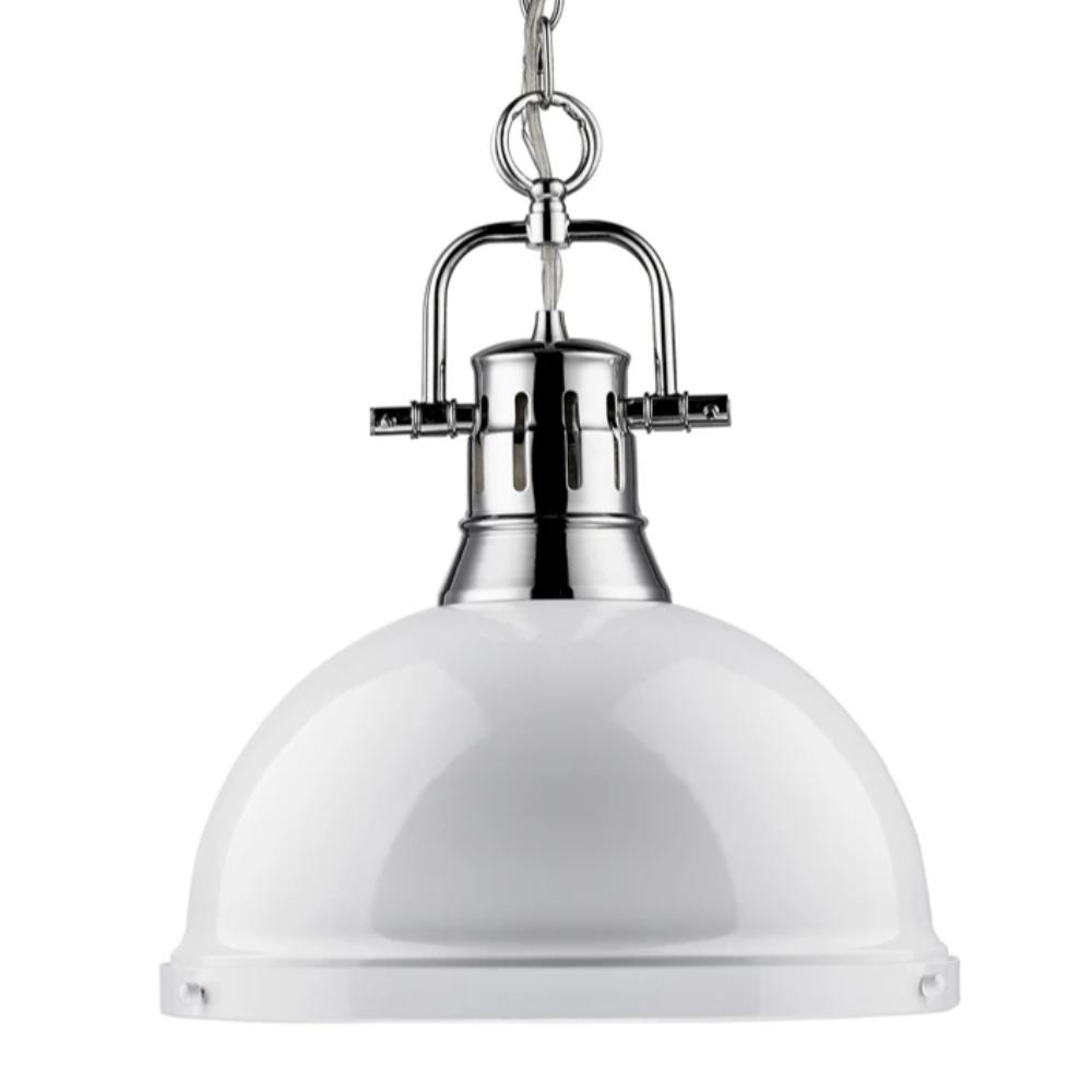 Duncan Large Pendant with Chain in Chrome, Pendant, White