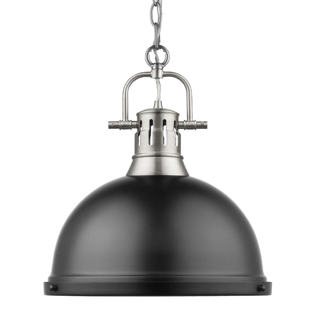 Duncan Large Pendant with Chain in Pewter, Pendant, Matte Black
