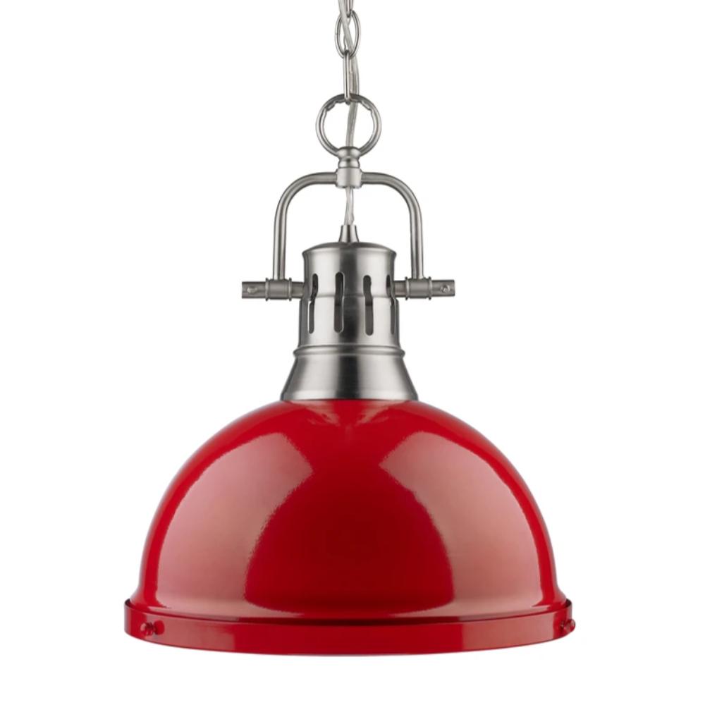 Duncan Large Pendant with Chain in Pewter, Pendant, Red