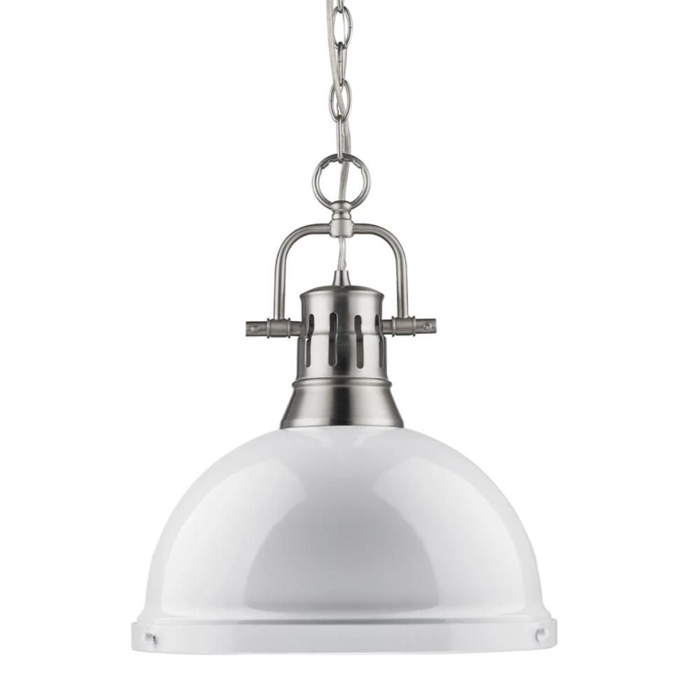 Duncan Large Pendant with Chain in Pewter, Pendant, White
