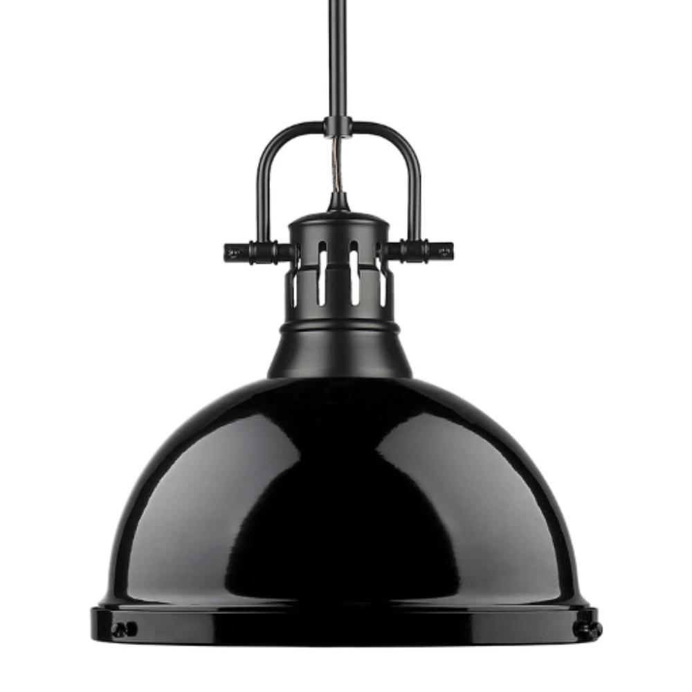 Elm Large Pendant with Rod in Matte Black