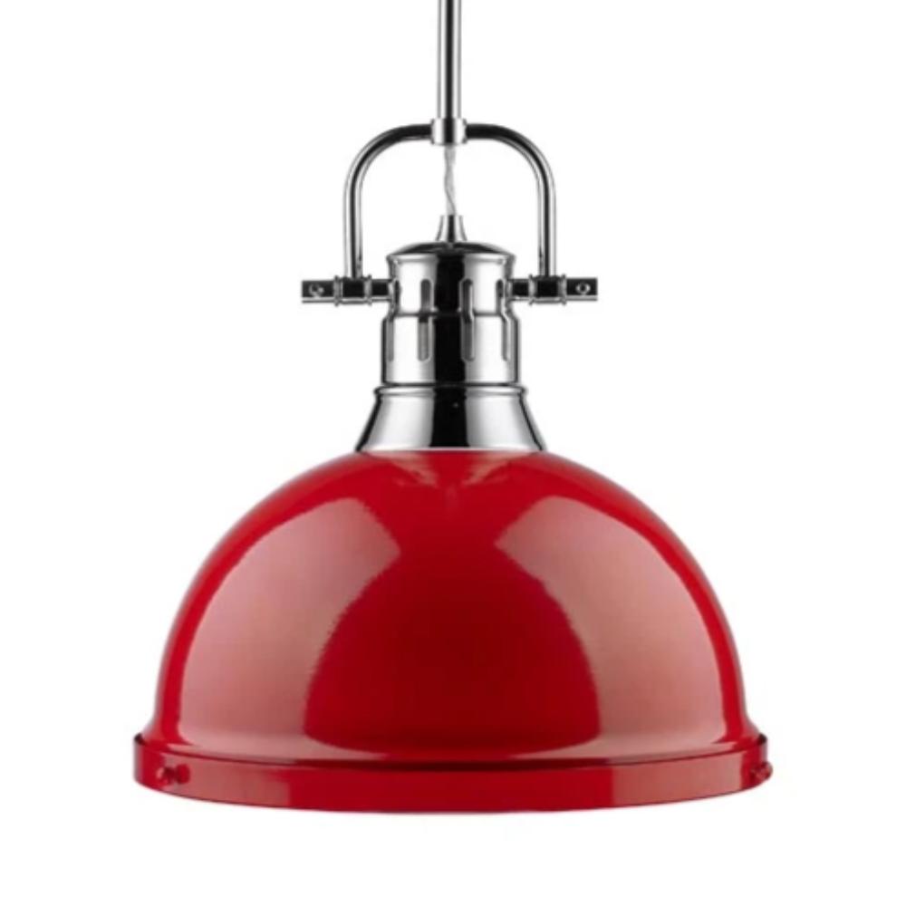 Duncan Large Pendant with Rod in Chrome, Pendant, Red