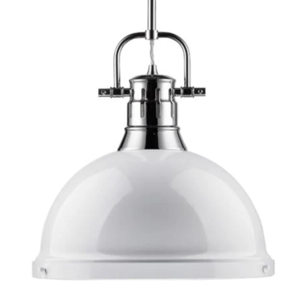Duncan Large Pendant with Rod in Chrome, Pendant, White