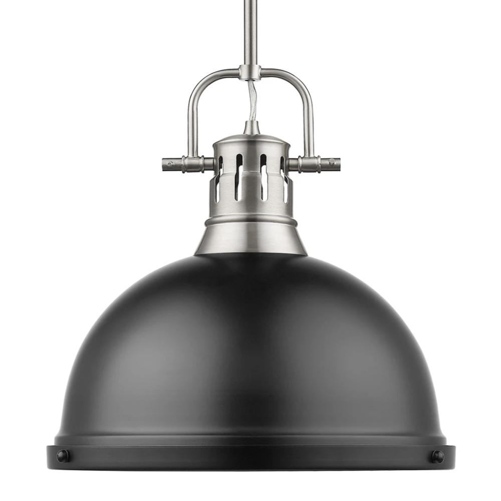 Duncan Large Pendant with Rod in Pewter, Pendant, Matte Black