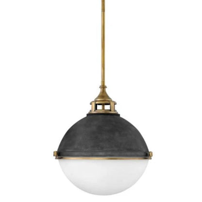 Drew Pendant, Pendant, Aged Zinc with Heritage Brass Accents