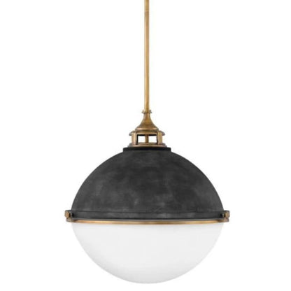 Drew Pendant, Pendant, Aged Zinc with Heritage Brass Accents