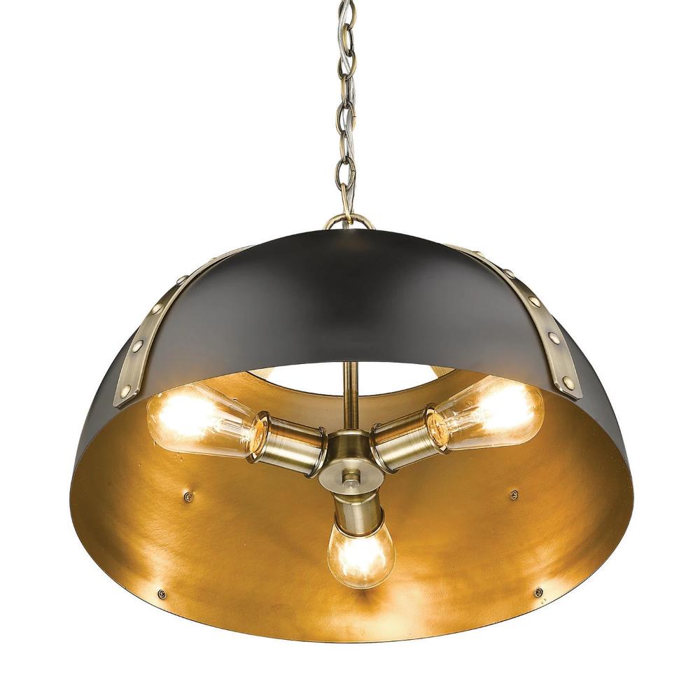 Inside of Aldrich Pendant, 3-Light Pendant, Aged Brass, Matte Black Shade