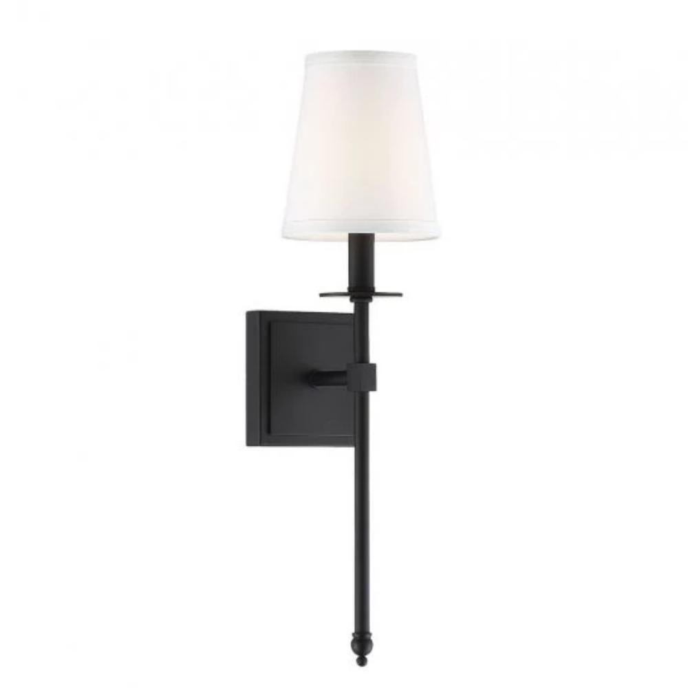 Small Monroe Sconce, 1-Light Wall Sconce, Matte Black, White Fabric Shade