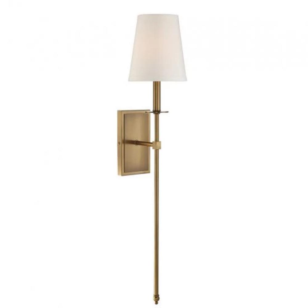 Large Monroe Sconce, 1-Light Wall Sconce, Warm Brass, White Fabric Shade