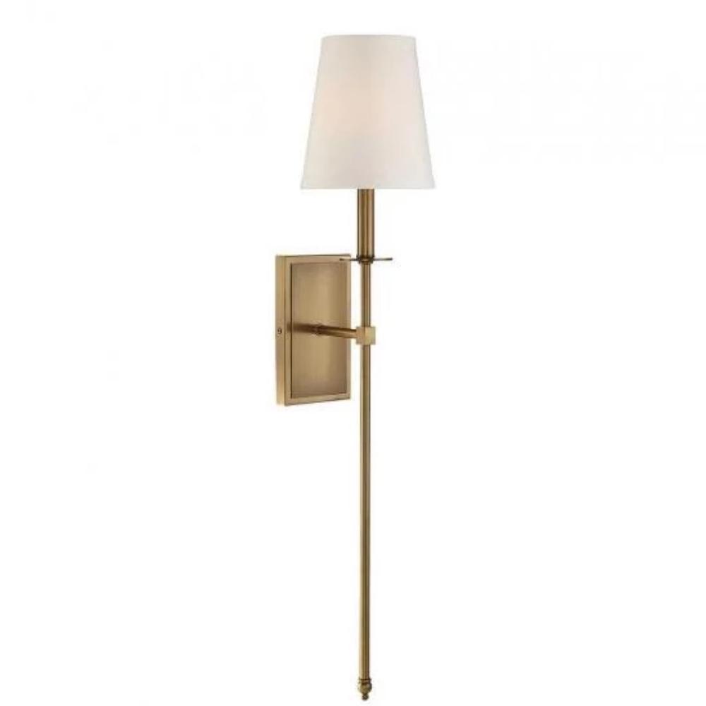 Large Monroe Sconce, 1-Light Wall Sconce, Warm Brass, White Fabric Shade