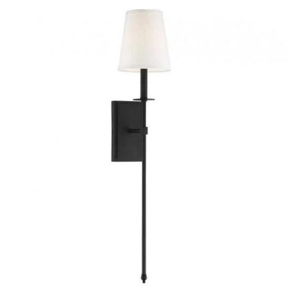 Large Monroe Sconce, 1-Light Wall Sconce, Matte Black, White Fabric Shade