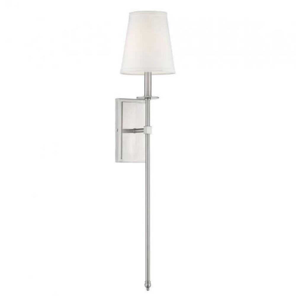 Large Monroe Sconce, 1-Light Wall Sconce, Satin Nickel, White Fabric Shade