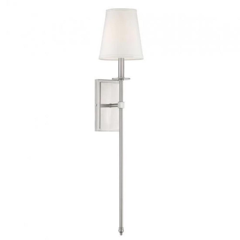 Large Monroe Sconce, 1-Light Wall Sconce, Satin Nickel, White Fabric Shade