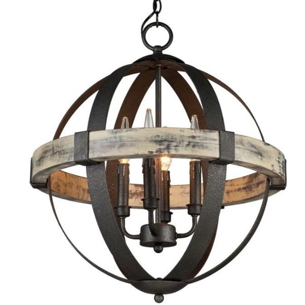 Costello 4 Light Black Metal and Wood Orb Chandelier by Artcraft Lighting AC10015