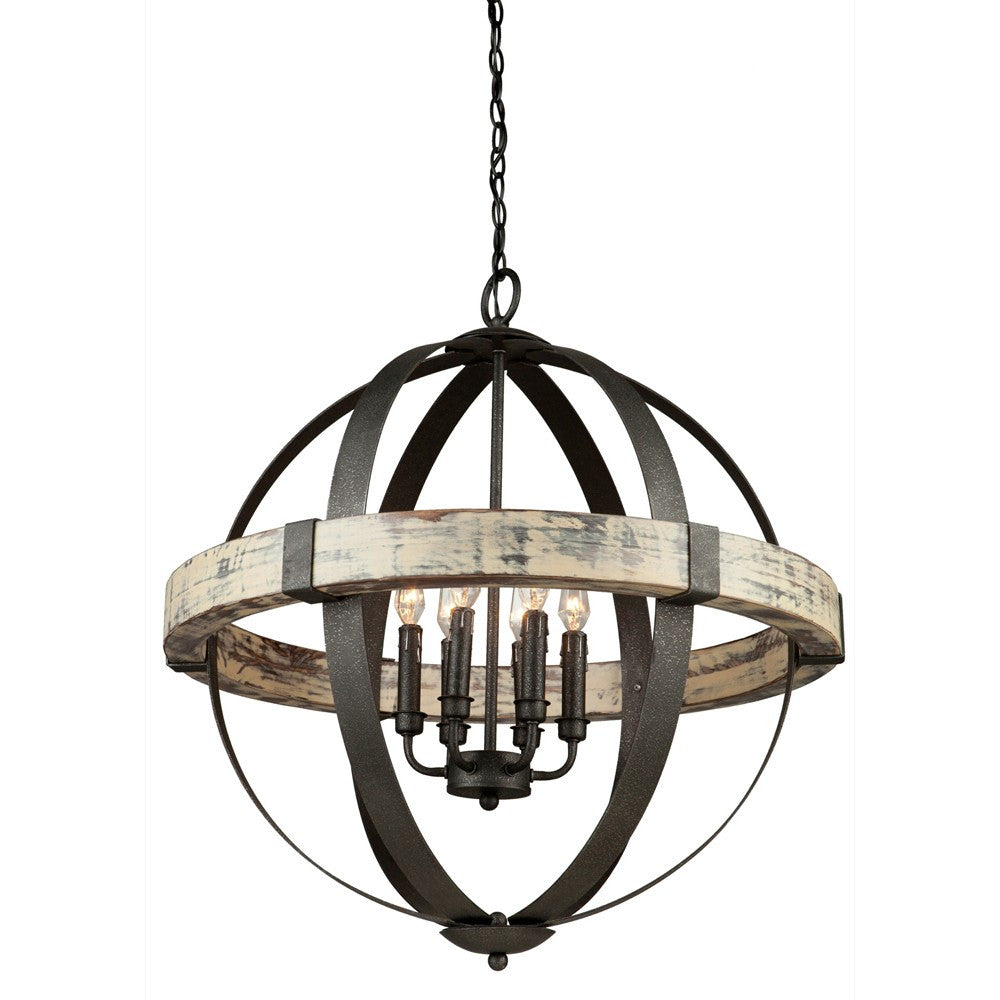 Costello 6 Light Black Metal and Wood Orb Chandelier by Artcraft Lighting AC10016