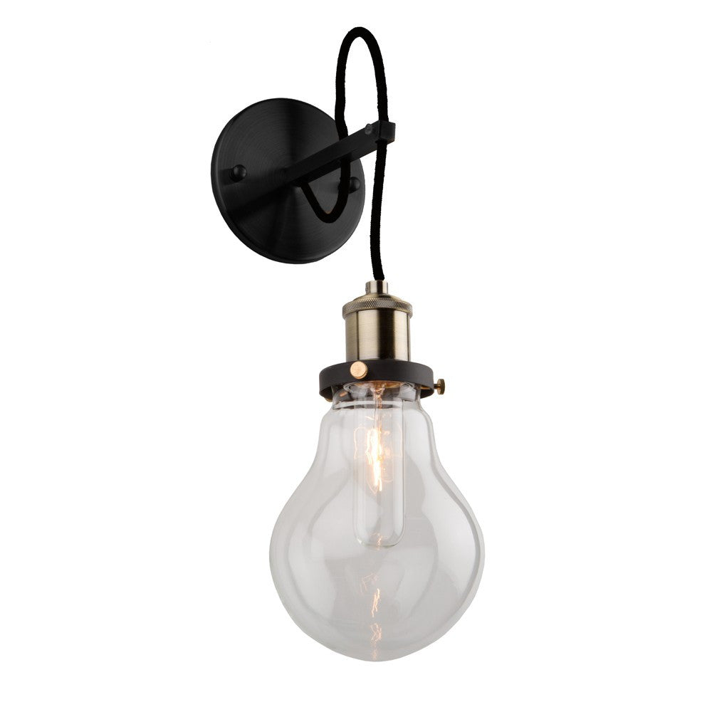 Edison Matte Black and Vintage Brass Industrial Wall Sconce by Artcraft AC10480 | Hallway and Bathroom Wall Lighting 
