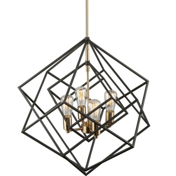 Artistry Black and Brass 4 Light Chandelier by Artcraft Lighting AC11114 | Modern Open Cage Lighting 