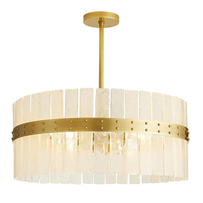 Luxe Glass Chandelier, Antique Brass and Organic Seeded Glass, Chandelier