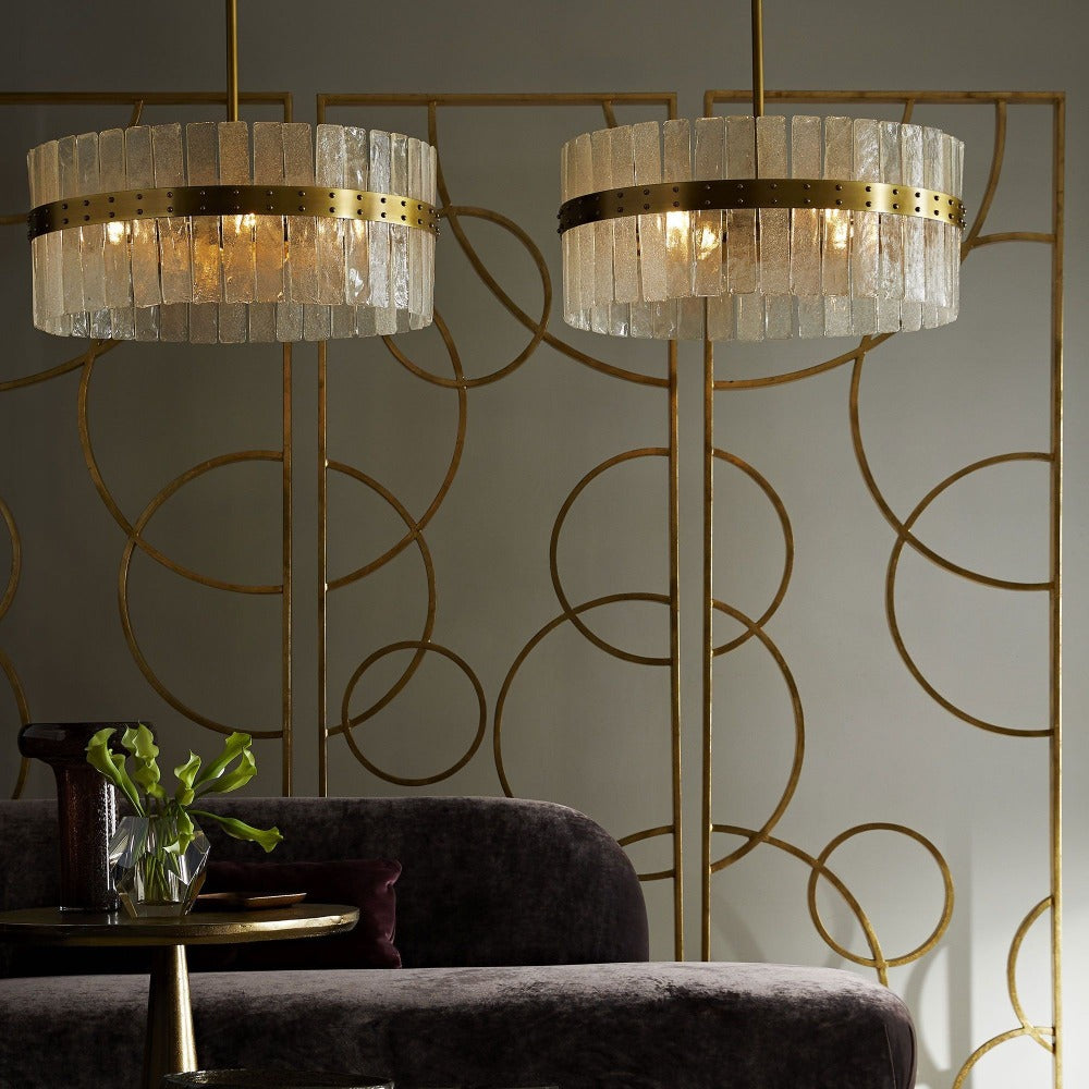 Luxe Glass Chandelier, Antique Brass and Organic Seeded Glass, Chandelier, Lifestyle Image