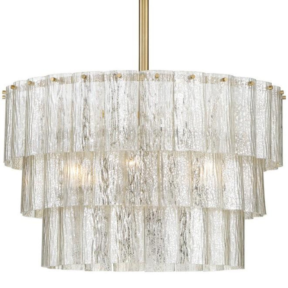 Bayside Tiered Antique Mercury Glass Chandelier, Chandelier, Satin Brass - Antiqued Mercury Glass Close Up