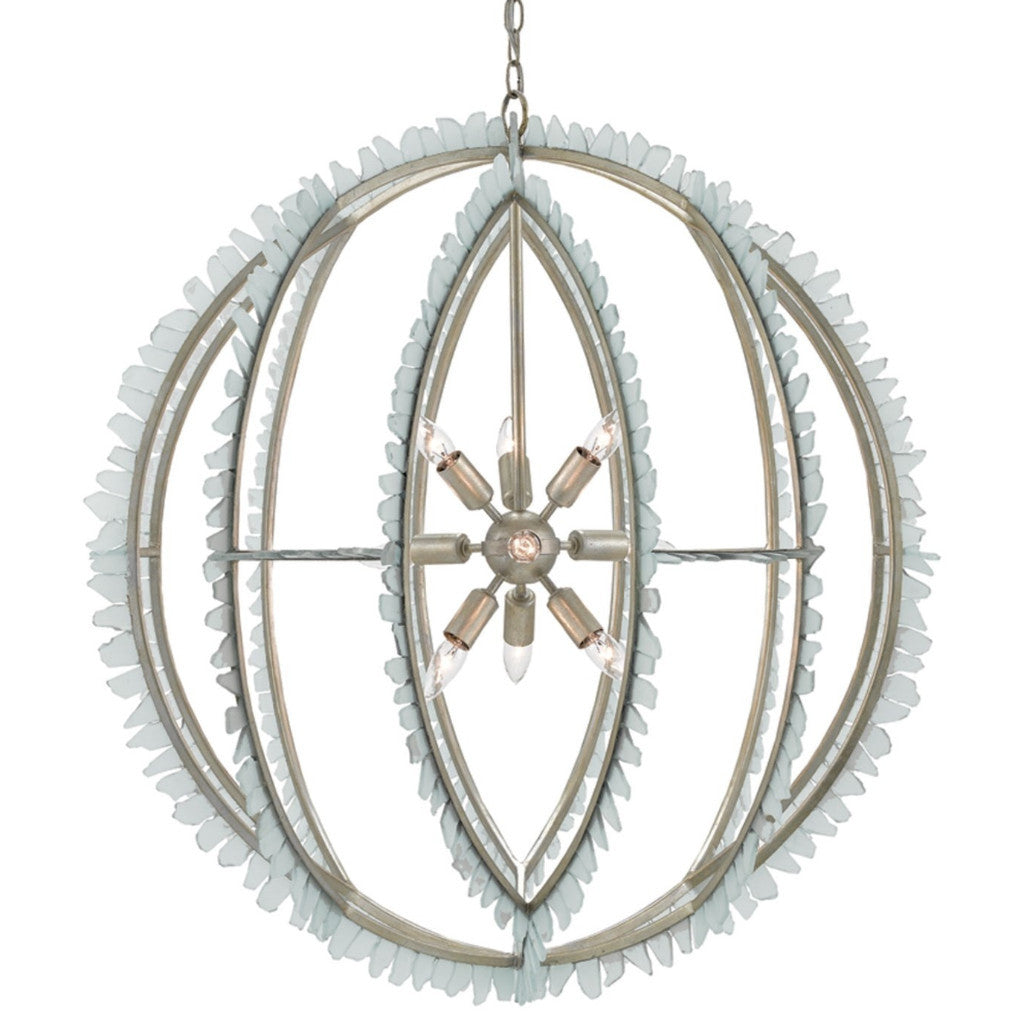 Saltwater Orb Chandelier in Contemporary Silver Leaf/Seaglass by Currey and Company, 9000-0210