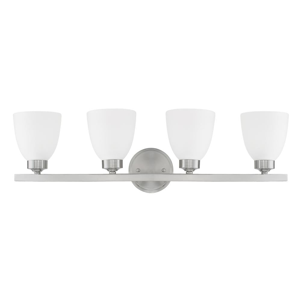 Jameson 4 Light Vanity in Brushed Nickel with White Shades by Capital Lighting 114341BN-333