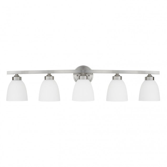 Jameson 5 Light Vanity in Brushed Nickel with White Shades by Capital Lighting 114351BN-333