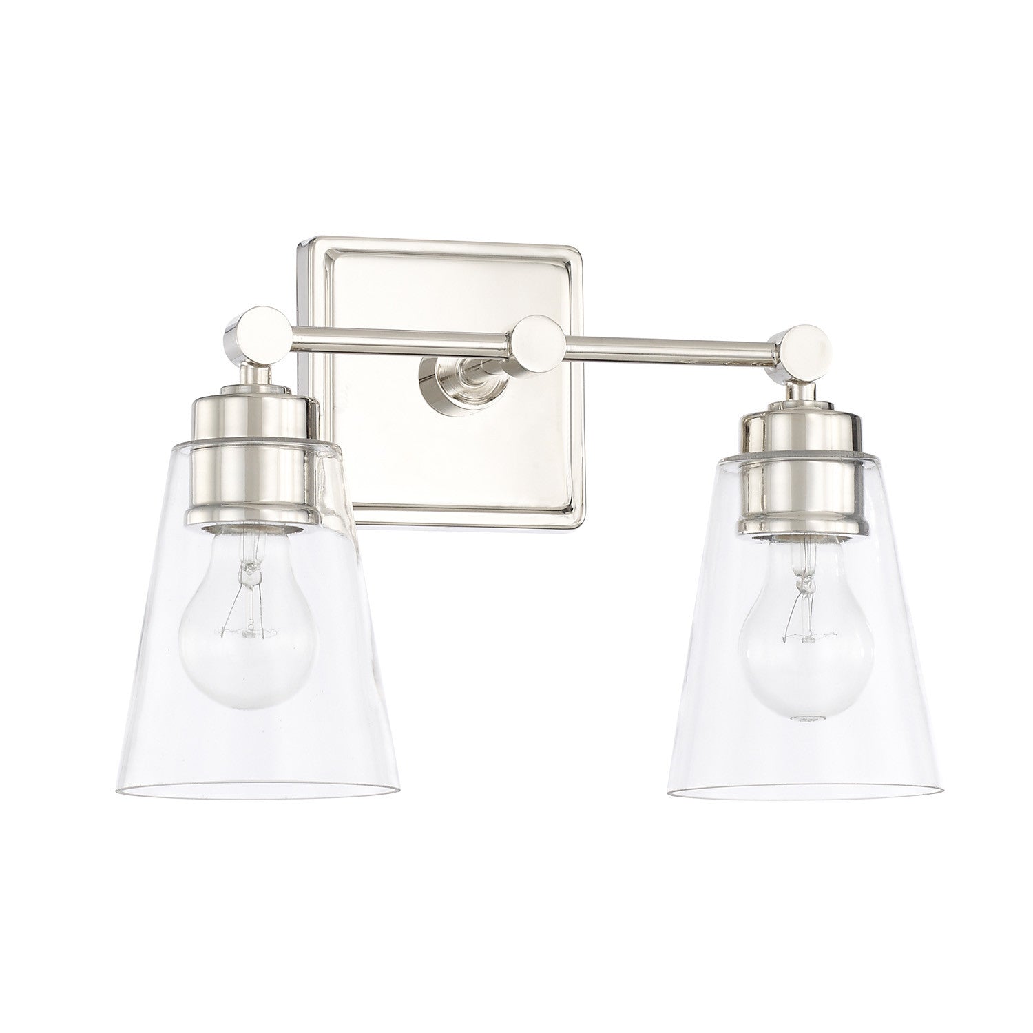 2 Light Enright Vanity in Polished Nickel with clear cone shaped glass shades by Capital Lighting 121821PN-432