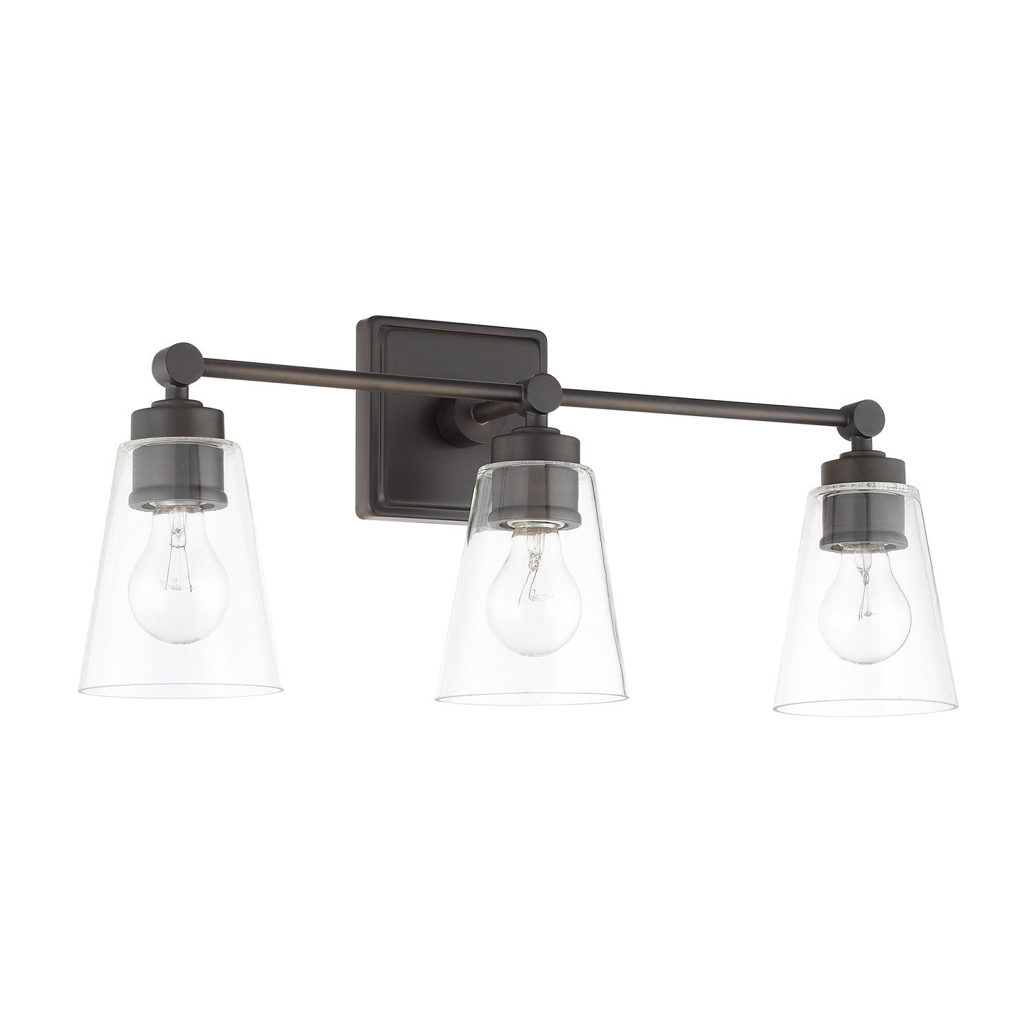3 Light Enright Vanity in Olde Bronze with clear cone shaped glass shades by Capital Lighting 121831OB-432